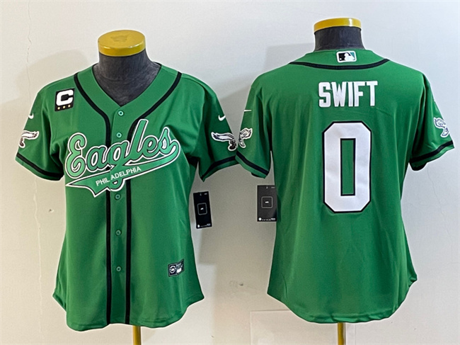 Youth Philadelphia Eagles #0 D’andre Swift Green With 3-Star C Patch Cool Base Stitched Baseball Jersey